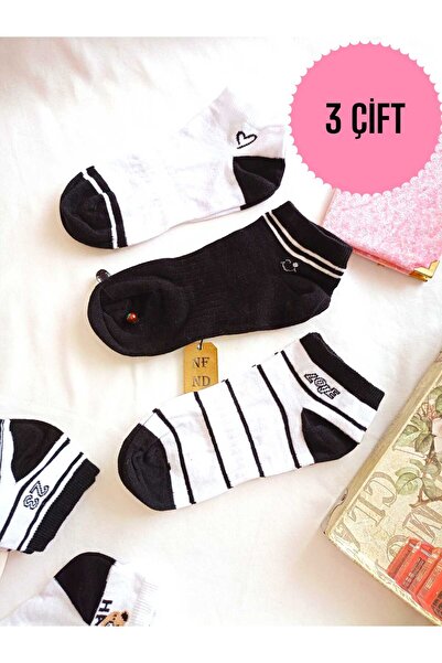 ENEFENDİ 3 أزواج من الجوارب النسائية بدون خياطة من القطن قصير منقوشة الجوارب ...