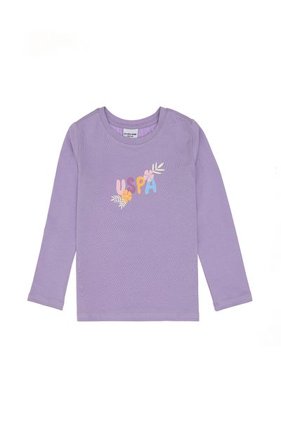 U.S. Polo Assn. Girl's Lilac Crew Neck Flower Printed Long Sleeve T-Shirt 50313080-Vr034