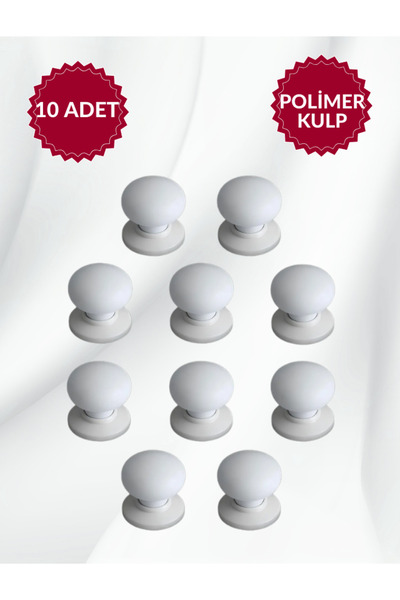 MKLAKS Polimer Plastik Düğme Beyaz Tablalı Mutfak Çekmece Dolap Kapak 10lu Pa...