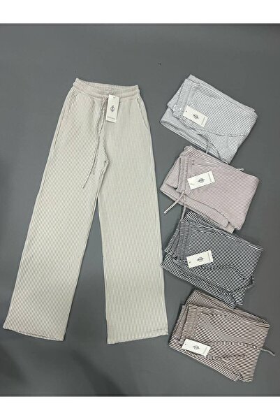 YKW Gri Çizgili Palazzo eşofman altı