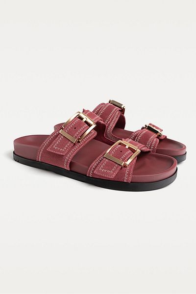 Stradivarius Flat leather sandals with buckles