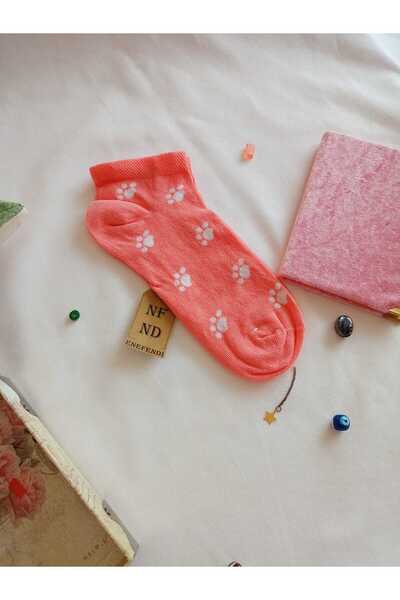 ENEFENDİ Booties Socks Toe Seamless Cotton Short Booties Patterned Women's Socks 36-40 One Piece Pink White