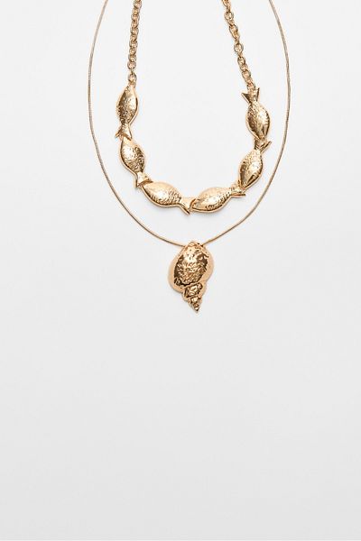 Stradivarius Set of 2 seashell and fish necklaces