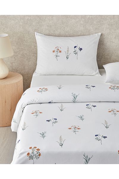 English Home Meadow Magic Cotton Single Duvet Cover Set 160X220 cm Orange-Blue