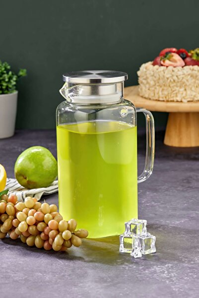 Cooker 1600 ML Borosilikat Cam Sürahi – Isıya Dayanıklı, Paslanmaz Çelik Kapa...