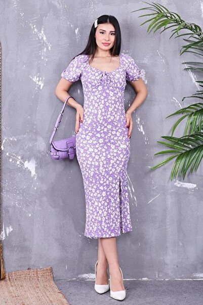 KaSheHa Yazlık Kalp Yaka Viskon Kumaş Elbise