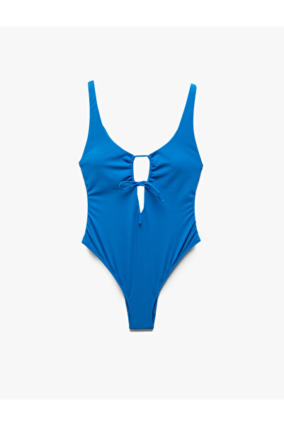 Koton Deep V-Neck Strap Swimsuit with Bow Detail