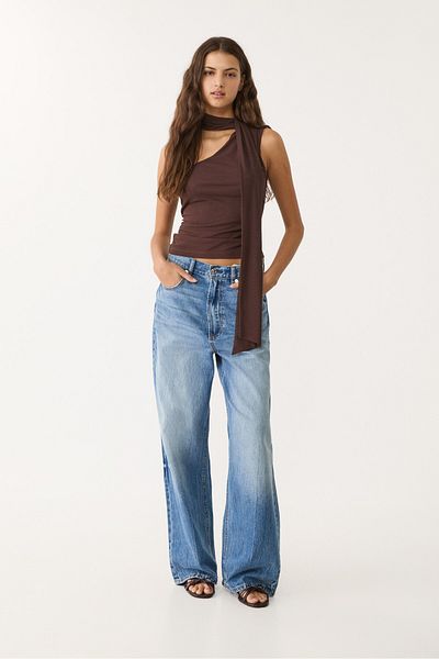 Stradivarius Asymmetric tulle top with scarf