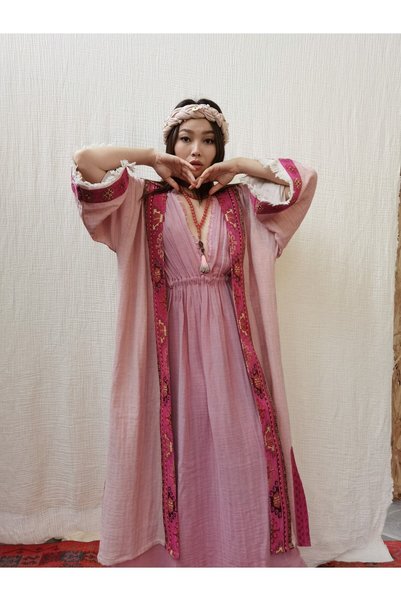 Su Koleksiyon Tarsus Kaftan Pink / Design Kaftan / Boho Style Kaftan