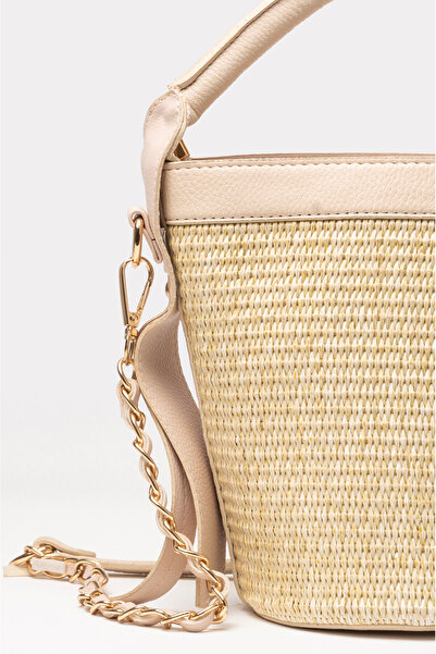 ICONE BAG Τσάντα χειρός και ώμου σε μπεζ Icone Straw Bucket