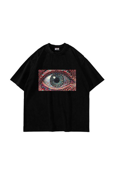 Sekizbiraltı Eye Hallucination Printed Oversize Unisex Μαύρο Tshirt