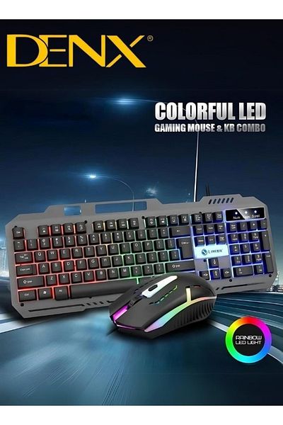 Denx مجموعة لوحة مفاتيح وماوس ألعاب سلكية بإضاءة خلفية RGB DX1795