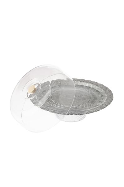 Byblos Turkish Glass Cake Plate With Acrylic Cover Silver Color