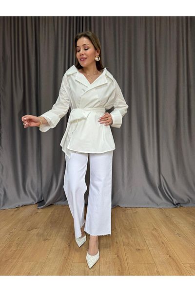 Size Özgü Ecru Long Kimono Model Shirt