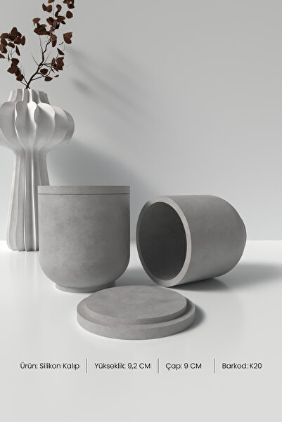 Cageartstudio Kapaklı Düz Silindir Beton Saksı ve Mumluk Silikon Kalıp K20 - Mumluk Silikon Kalıp K20