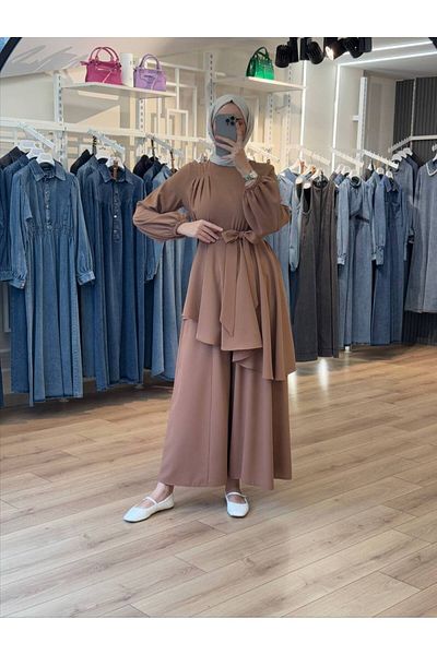 OlaLady Γυναικεία ασύμμετρη φαρδιά χιτώνα Hijab Παντελόνι Μπλούζα 2 τεμαχίων