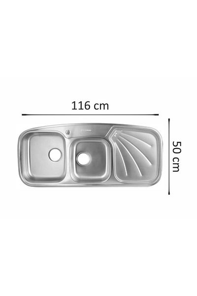Freddo Chiuveta inox blat, 2 cuve 116x50 cm anticalcar WAVE, sistem antifonare, sifon inclus, cuve dreapta