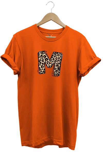 WİDİ Tricou cu decolteu rotund, 100% bumbac, cu imprimeu cu litere M, cadou de aniversare cu model leopard