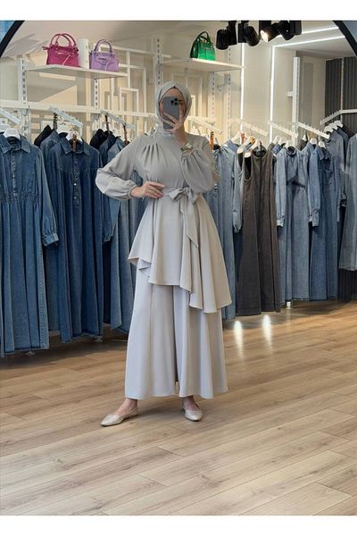 OlaLady Γυναικεία ασύμμετρη φαρδιά χιτώνα Hijab Παντελόνι Μπλούζα 2 τεμαχίων