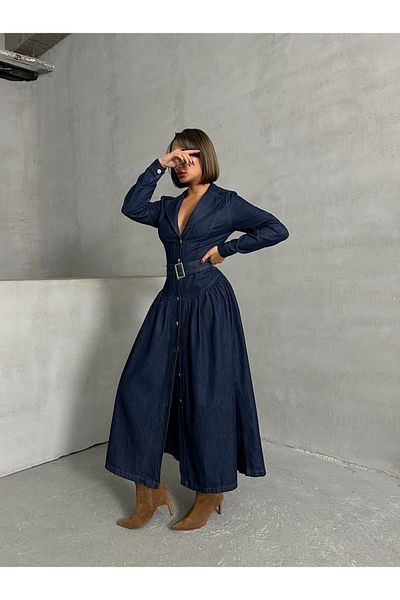 Miss Prova Rochie lungă din denim bleumarin - Cataramă MISSEL1055
