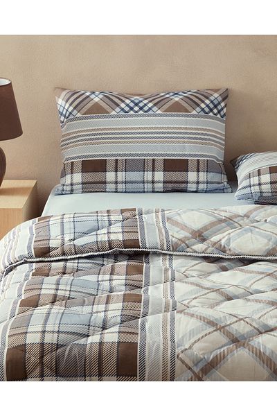 English Home Tiny Polycotton Double Sleeping Set Brown-Blue