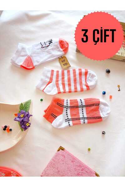 ENEFENDİ 3 PERECHI DE ȘOSETE FĂRĂ CUSĂTURI, BUMBAC, ȘOSETE SCURTĂ CU MODEL, ȘOSETE DE FEMEI 36-40, ROZ, ALB