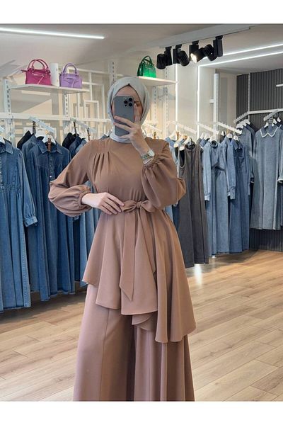 OlaLady Γυναικεία ασύμμετρη φαρδιά χιτώνα Hijab Παντελόνι Μπλούζα 2 τεμαχίων