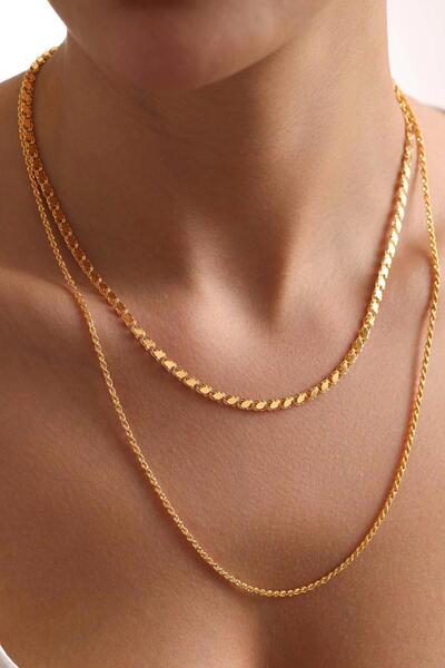 Bayar Gold 14 Ayar Altın Halep ve Halat Kombin Zincir Kolye