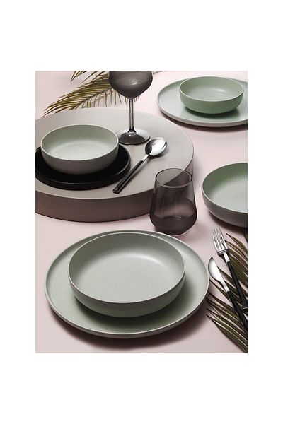 Kütahya Porselen Modern Color Matte Masa Service, 24 Pieces, 6 Person, Portelan, White Mat, Kutahya Porcelain