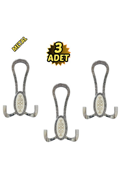 Yahya Krom Desenli Vestiyer Portmanto 3 Adet Askılık Metal 12cmx7cm