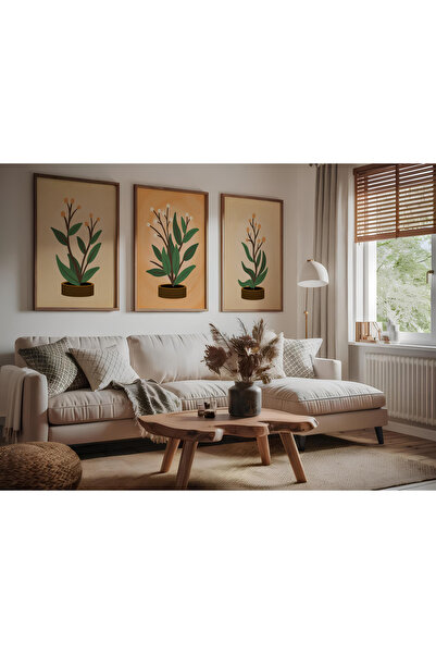 ARTCASTLE Σετ 3 Ξύλινων Πίνακων με Πλαίσια Green Flower