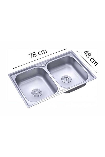 Freddo Chiuveta Bucatarie Pentru Blat Sn9007, Dimensiune 78x48cm, 2 Cuve, Adancime 16cm, Anticalcar, Inox