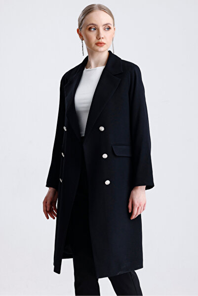 MD trend Women's Button Detailed Lined Long Oversize Blazer Jacket