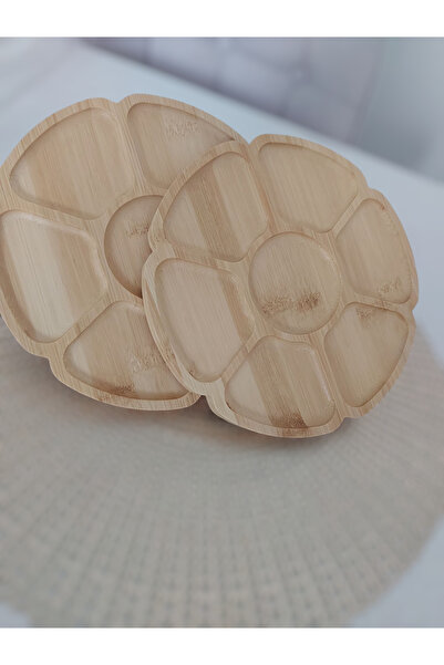 shop 1 Piece Wooden Presentation Bowl with Compartments, Snack Bowl, Breakfast Bowl, Bamboo 20*20 cm