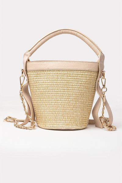 ICONE BAG Geantă de mână și de umăr cu găleată din paie Icone bej
