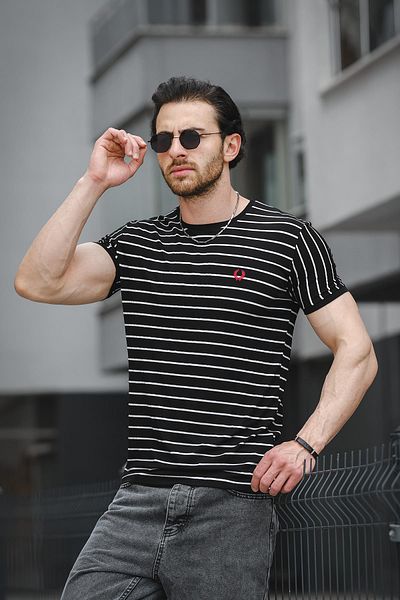 Oksit Ανδρικό μπλουζάκι Ft 2444 Striped Crew Neck Lycra Slim Fit