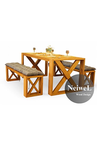 Neiwel Velmar Doğal Ahşap Banklı Yemek Masası Takımı -80-100 Takım