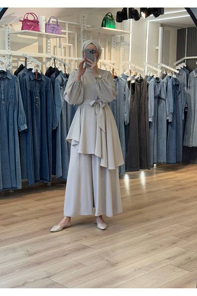 OlaLady Γυναικεία ασύμμετρη φαρδιά χιτώνα Hijab Παντελόνι Μπλούζα 2 τεμαχίων