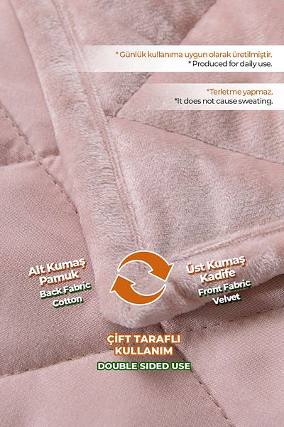 Evlen Home Collection Quilted Velvet Bed Cover Set Double Supersoft 3 Pieces Soft Fiber Filled Powder