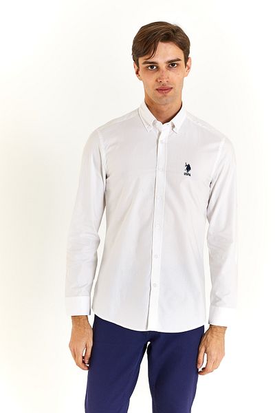 U.S. Polo Assn. Πόλο Ασν. Μακρυμάνικο λευκό ανδρικό πουκάμισο 1838009