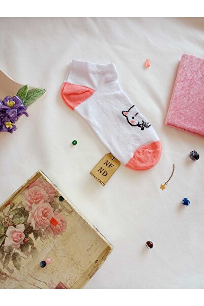 ENEFENDİ 2 Pairs of Socks Cotton Toe Seamless Booties Soft Short Socks Women's Socks 36-40 Pink White