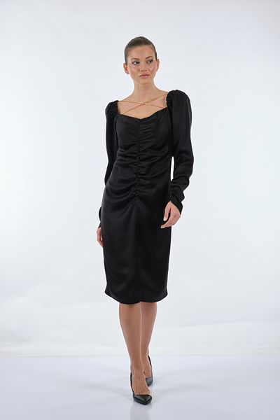 SEÇİL Seçil Minimalist Midi Satin Dress - Μακρύ μανίκι - Casual & Special Occasion