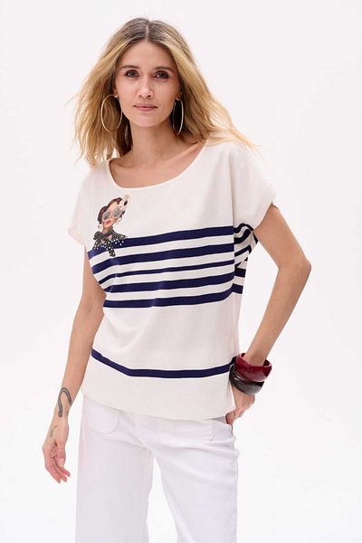 Blue Shadow Ladies' Shyly Blouse Ecru / Dark Blue