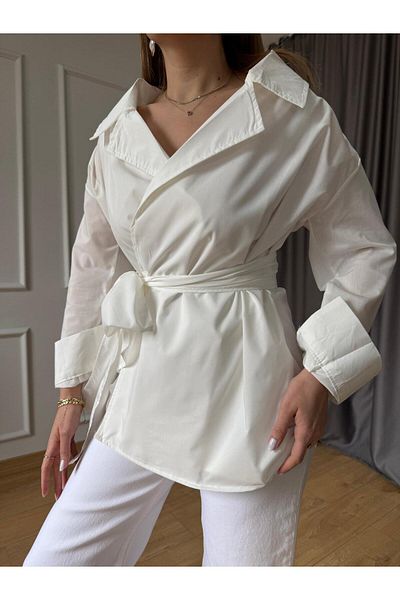 Size Özgü Ecru Long Kimono Model Shirt