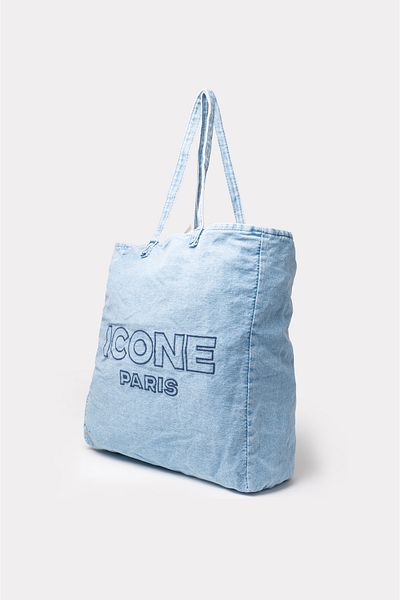 ICONE BAG Geantă tote pentru femei, volum mare, geantă de mână și de umăr cu text imprimat cu blugi și denim