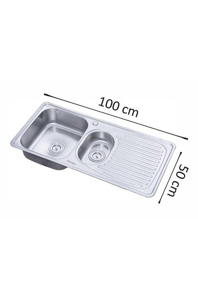 Freddo Chiuveta inox SN9011S, 2 cuve stanga, finisaj anticalcar, scurgere Q90, 100 x 50 cm, 18 cm
