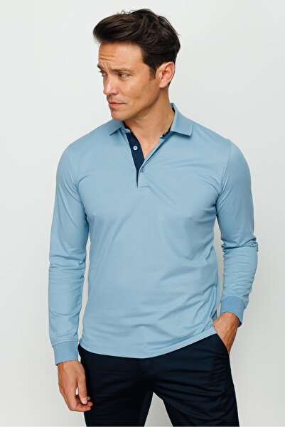 Desen Triko Desen Minimalist Uzun Kol Polo Yaka Erkek Sweatshirt - Rahat ve Şık