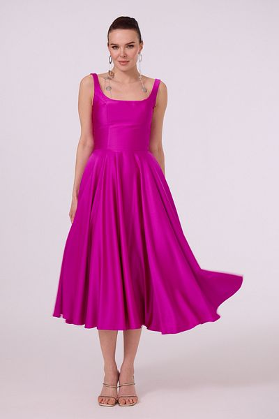 Carmen Rochie de seară din satin midi, fucsia, fără spate