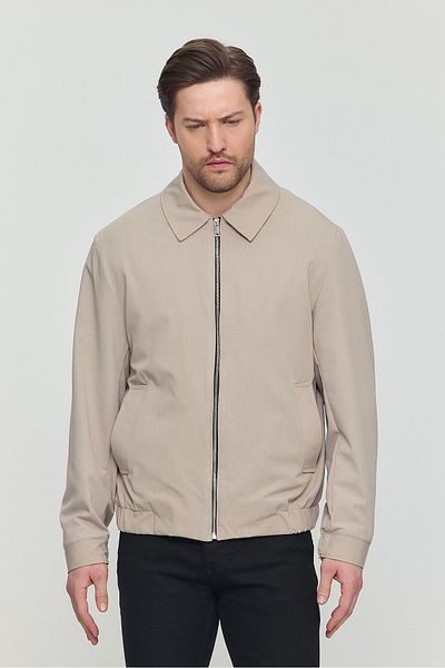 STONCS Men's Beige Cotton Shirt Collar Jacket