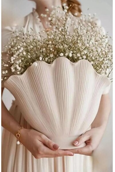 aymumi home İstiridye Vazo Beyaz 21 X 30 Cm